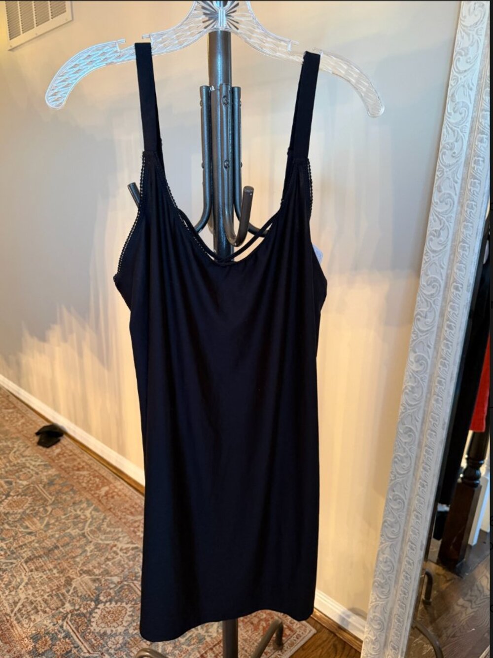Black Nightgown, slip dress XL 16-18, Soft Stretch, soft lace trim